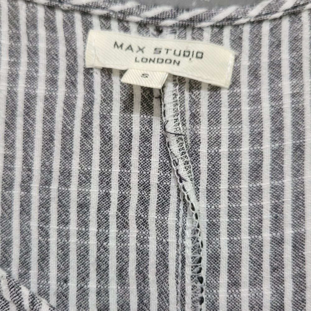 Max Studio Striped Sleeveless Pin Stripe Jumpsuit Rumper Cotton Linen Blend Sm - Picture 13 of 14